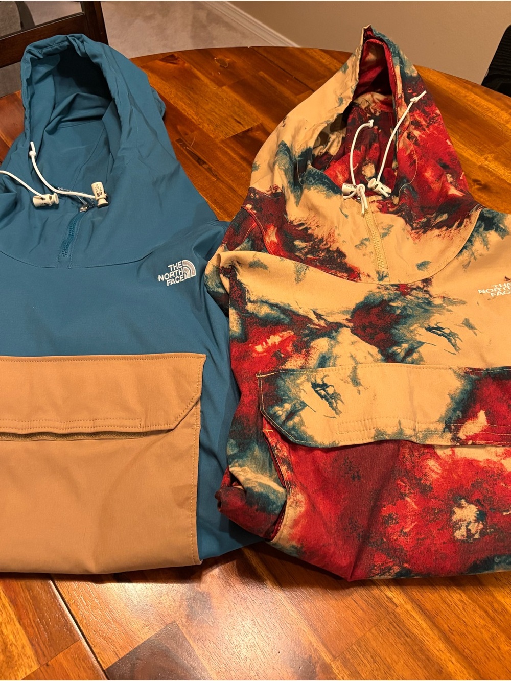 The North Face Teal & Tan Pullover Anorak and Tan/Red Tie-Dye Hooded Windbreaker